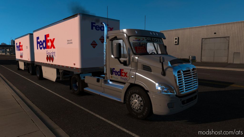 Fedex Official 28 Pup Trailer With Freightliner Day Cab Truck 1.35X for American Truck Simulator