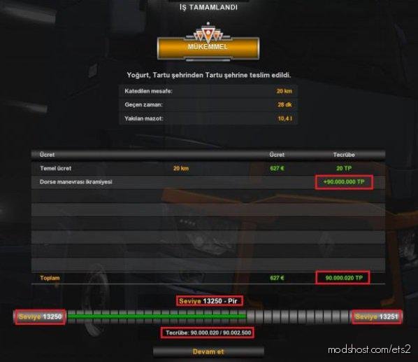 Xp & Money Mod 1.36.X for Euro Truck Simulator 2