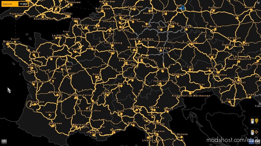 Fullscreen World Map for Euro Truck Simulator 2