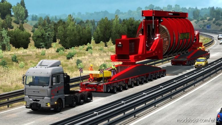 Mega Industrial Cable Reel Transport With Support Trucks [1.36.X] for Euro Truck Simulator 2