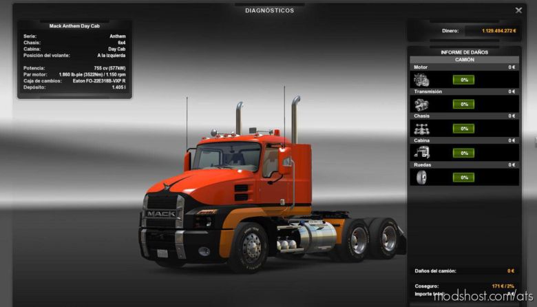 Chassis + Engine For NEW SCS Mack Anthem [1.37.X] for American Truck Simulator