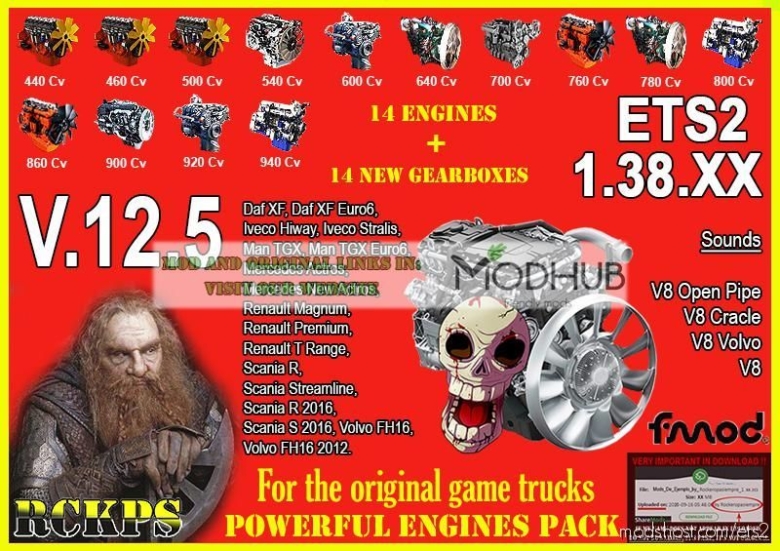 Pack Powerful Engines + Gearboxes V12.5 [1.38.X] for Euro Truck Simulator 2