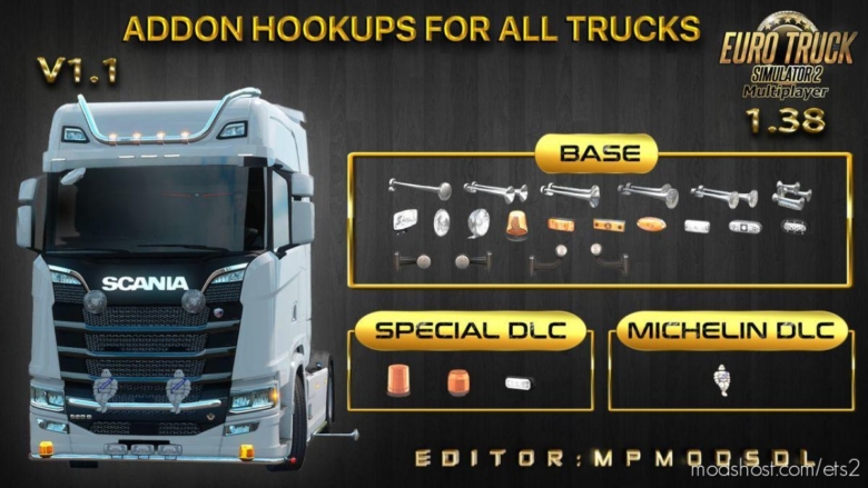 Addon Hookups For ALL Trucks V1.1 For Multiplayer [1.38] for Euro Truck Simulator 2