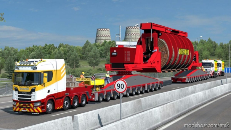 260 Tons Industrial Cable Reel Transport With Support Trucks [1.38] for Euro Truck Simulator 2
