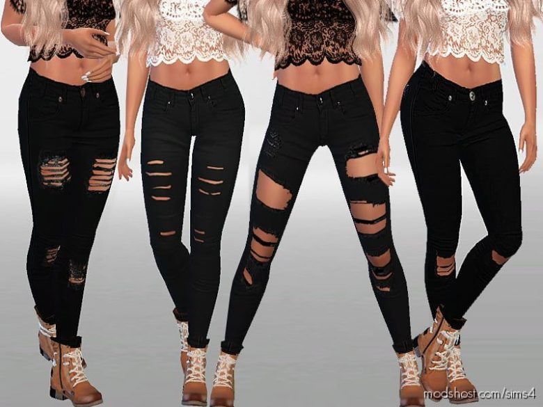 Sims 4 Clothes Mod: Winter Black Ripped Jeans Collection (Featured)