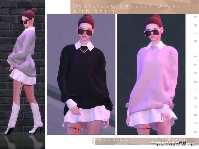 Oversized Sweater Dress With Shirt for The Sims 4