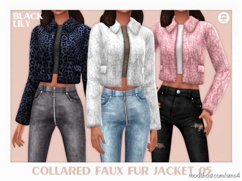 Collared Faux FUR Jacket 05 for The Sims 4