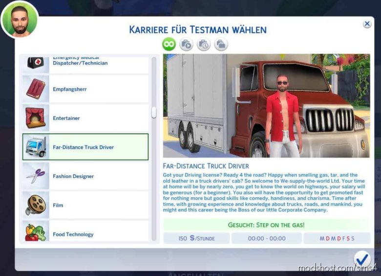 Far-Distance Truck Driver Career for The Sims 4