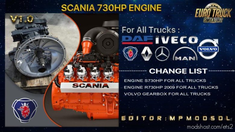 Scania 730HP Engine For ALL Trucks Mod [1.39] for Euro Truck Simulator 2