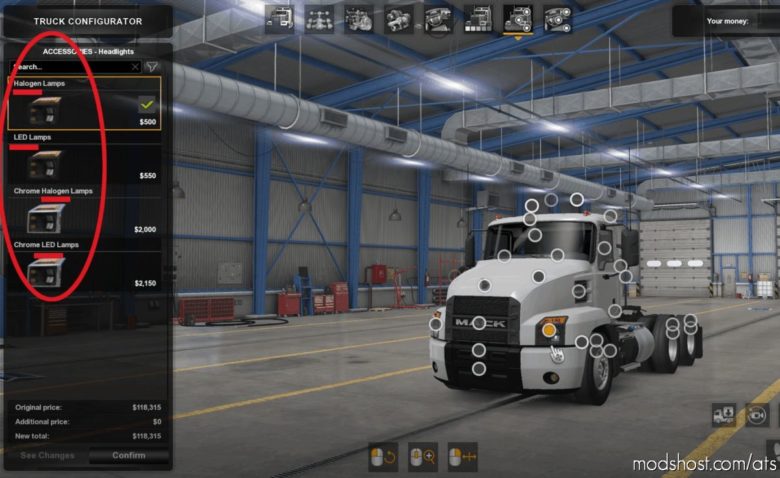 Headlight Options (LED) For NEW Light System [1.40] for American Truck Simulator