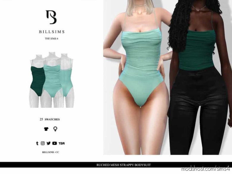 Sims 4 Clothes Mod: Ruched Mesh Strappy Bodysuit (Featured)