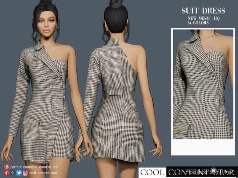 ONE Shoulder Suit Dress for The Sims 4