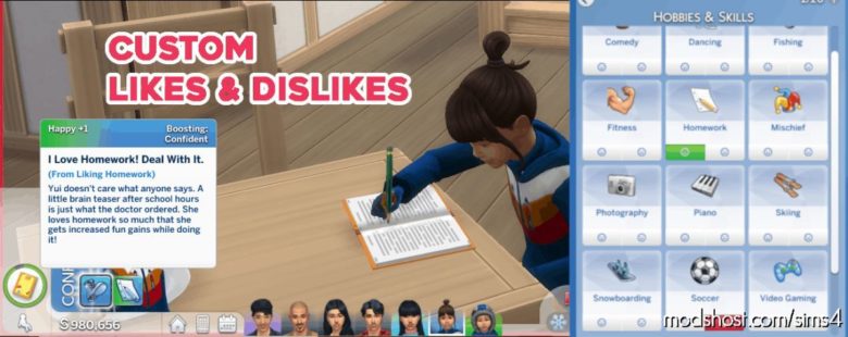Custom Likes And Dislikes – Homework And Soccer for The Sims 4