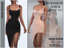 Dress With Rhinestone Fasteners ON The Shoulder Straps for The Sims 4