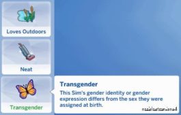 Transgender Trait for The Sims 4