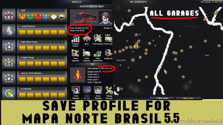 Save Game (Profile) For Map North Brasil V5.5 [1.41.X] for Euro Truck Simulator 2