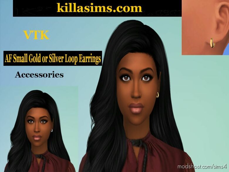 Adult Female Small Round Loop Gold OR Silver Earrings Accessories for The Sims 4