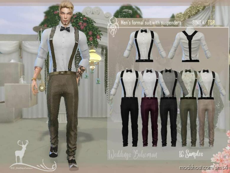 Mens Formal Suit With Suspenders for The Sims 4