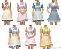 Sims 4 Clothes Mod: Cottagecore Maid Dress For Tf-Ef (Image #2)
