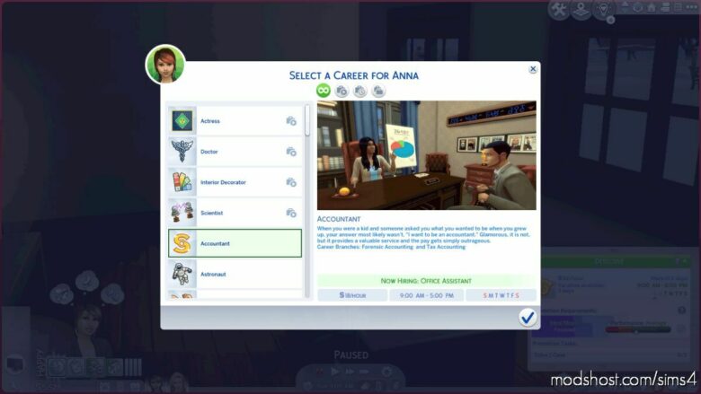 Accountant Career (Branches & Reward Traits) for The Sims 4