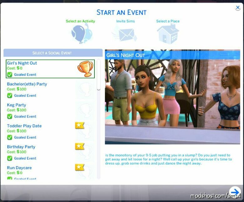 Girl’s Night OUT Custom Social Event for The Sims 4