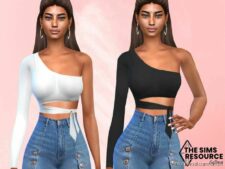 Front Tied ONE Shoulder Tops for The Sims 4