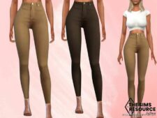 Creme High Waist Pants for The Sims 4