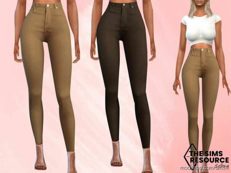Creme High Waist Pants for The Sims 4