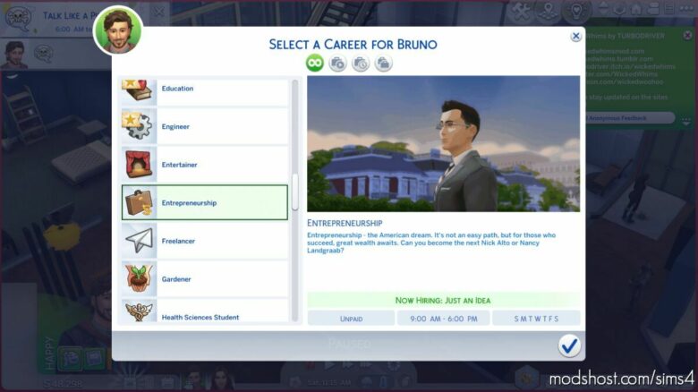 Entrepreneur Career for The Sims 4