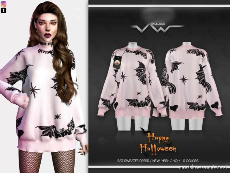 Sims 4 Female Clothes Mod: Halloween BAT Sweater (Featured)