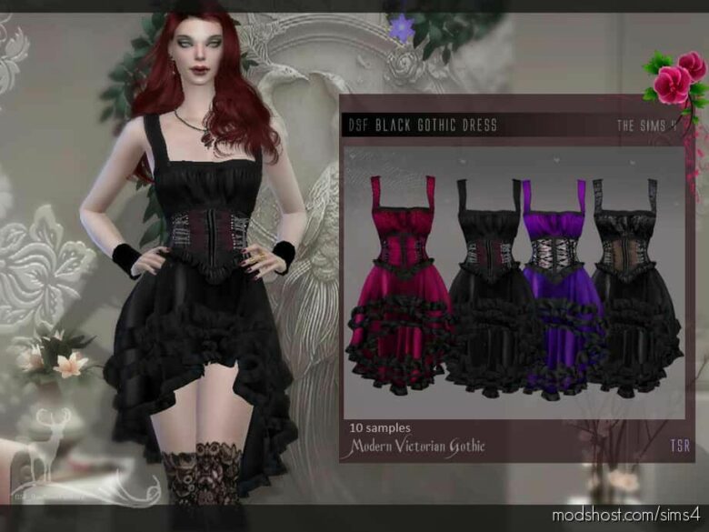 Sims 4 Female Clothes Mod: Modern Victorian Gothic Black Dress (Featured)