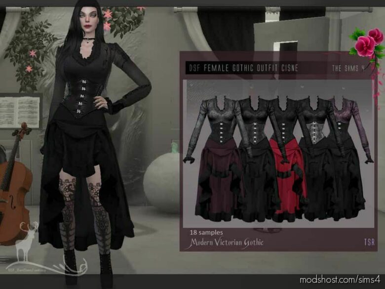 Sims 4 Female Clothes Mod: Modern Victorian Female Gothic Outfit Cisne (Featured)