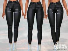 TWO Style Black Leather Pants for The Sims 4