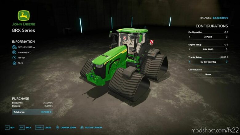 John Deere 8RX Turbo+Big Crawlers for Farming Simulator 22
