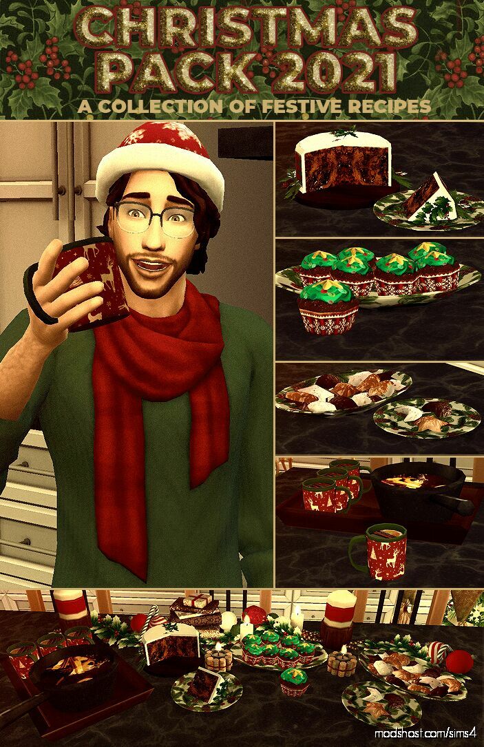 Christmas Pack 2021 – 4 NEW Custom Recipes for The Sims 4