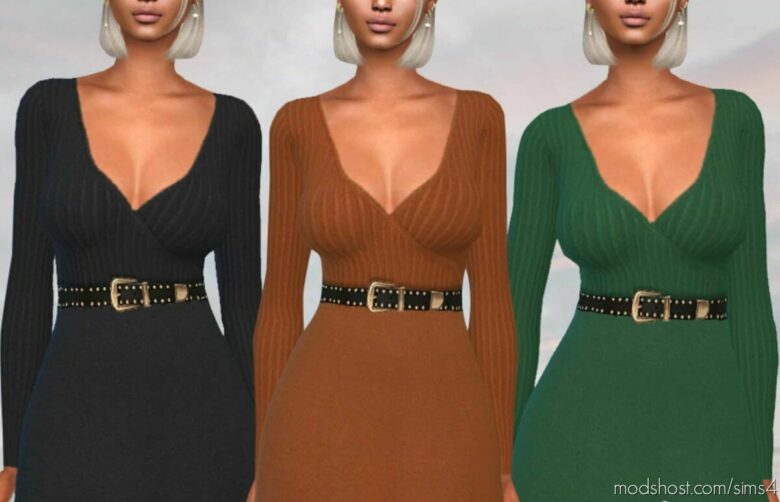 Winter Dresses With Belt for The Sims 4
