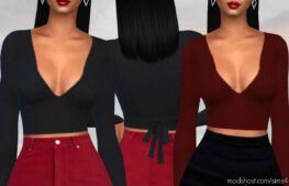 Back Tied Deep V Neck Blouses for The Sims 4