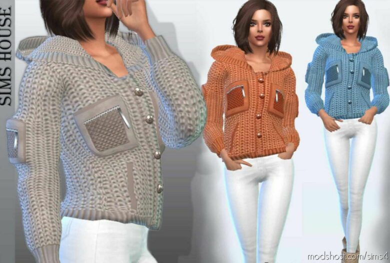 Women’s Knitted Hooded Jacket for The Sims 4
