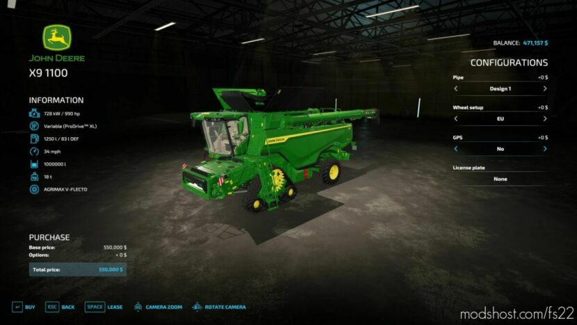 John Deere HS + Header for Farming Simulator 22