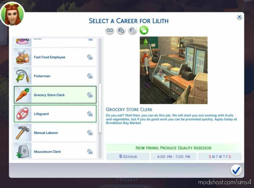 Grocery Store Clerk (Part-Time) Career for The Sims 4