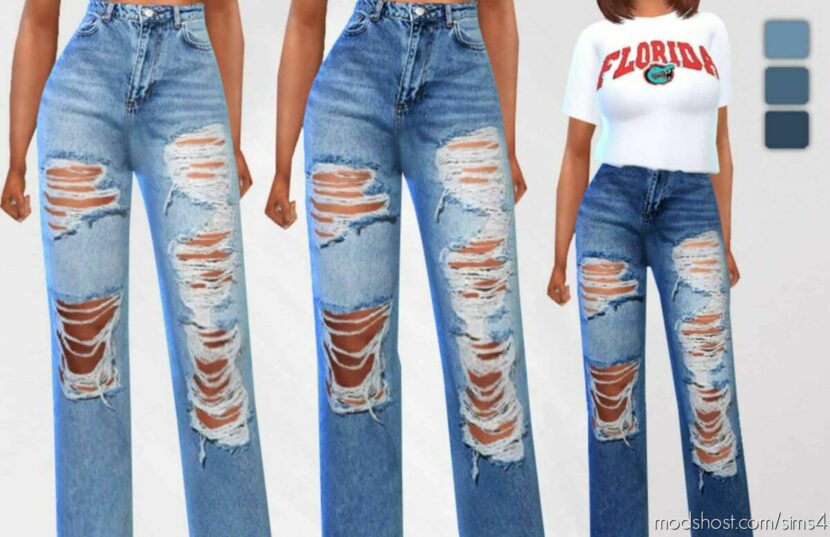 Full Ripped Trendy MOM Jeans for The Sims 4
