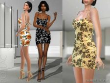 Patterned Strap Dress for The Sims 4