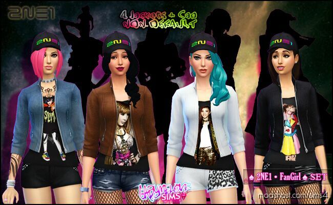 ♠ 2NE1 • FanGirl ♠ Clothes SET (Jackets and hats) for Sims 4
