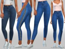 Sims 4 Female Clothes Mod: Designer Strip Line Jeans (Featured)