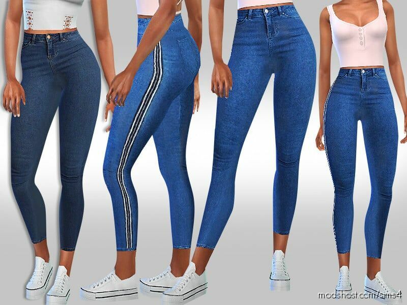 Sims 4 Female Clothes Mod: Designer Strip Line Jeans (Featured)