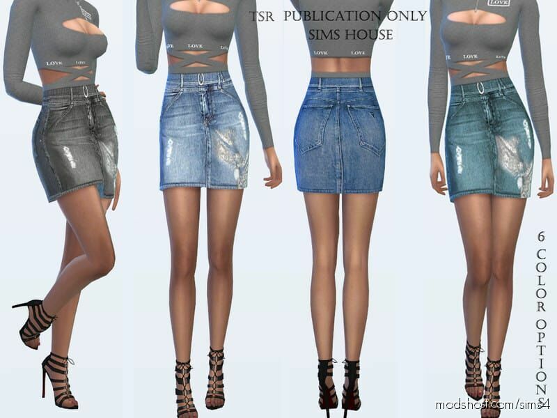 Denim Skirt With Belt for The Sims 4