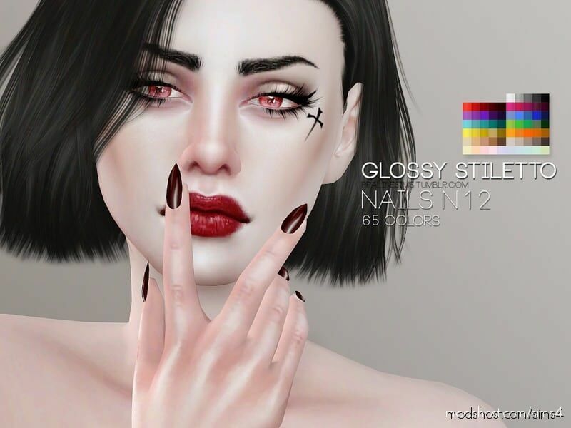 Glossy Stiletto Nails N12 for The Sims 4