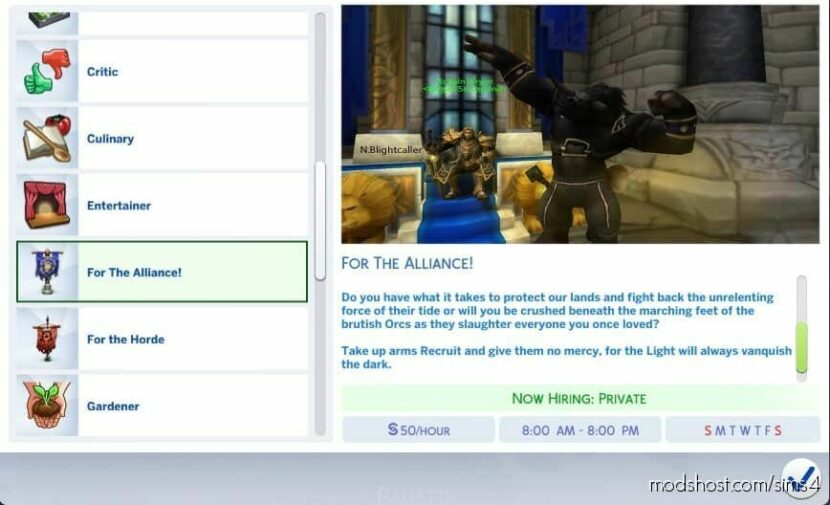 For The Alliance Custom Career for The Sims 4