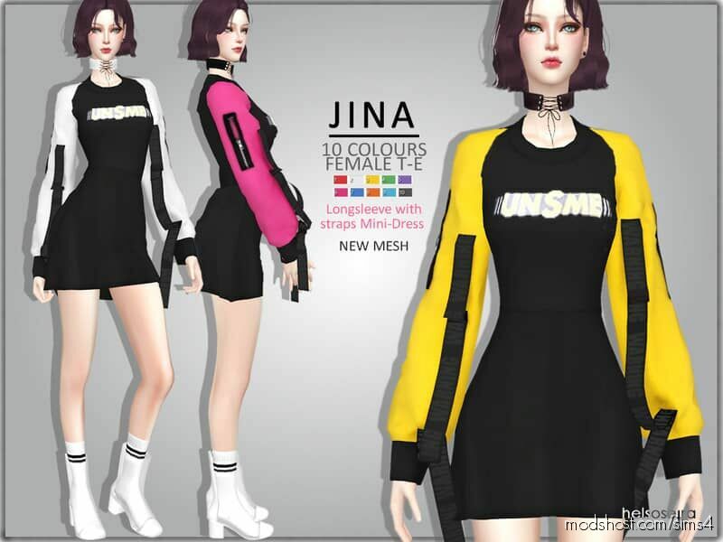 Jina – Strap Sleeve Dress for The Sims 4