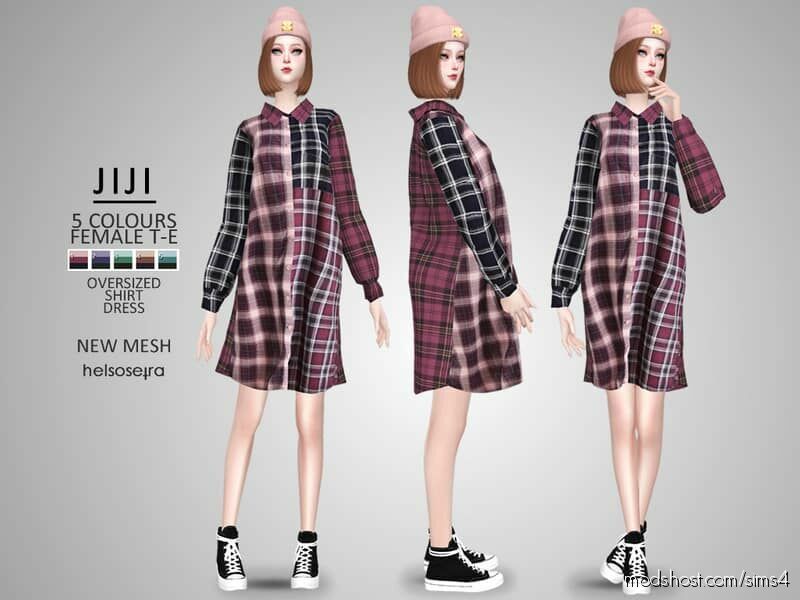 Jiji – Oversized Shirt Dress for The Sims 4